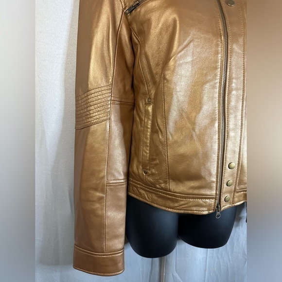 MODA INTERNATIONAL MOTO JACKET WOMEN'S LEATHER BRONZE SIZE SMALL - Picture 3 of 6